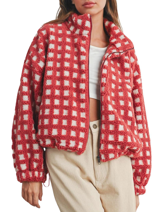 🍂Autumn Hot Sale 50% OFF🔥Women's Plaid Sherpa Jacket - Cropped Fleece💓