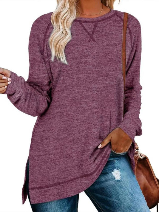 🍂Autumn Hot Sale 50% OFF🔥Women's Long Sleeve Side Slit Loose Tops (Buy 2 Free Shipping)