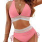 📢👙Flash Sale 60% OFF !!🏖️High Waisted Tummy Control Color Block Bikini Sets