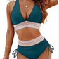 📢👙Flash Sale 60% OFF !!🏖️High Waisted Tummy Control Color Block Bikini Sets