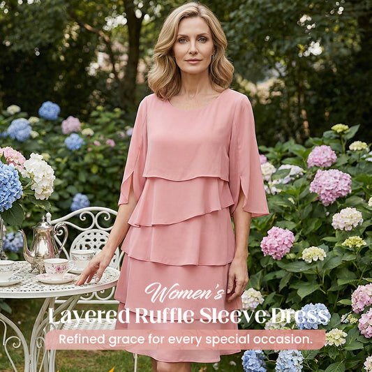 🌺Hot Sale 60% OFF💐Women's Elegant Layered Ruffle Sleeve Dress