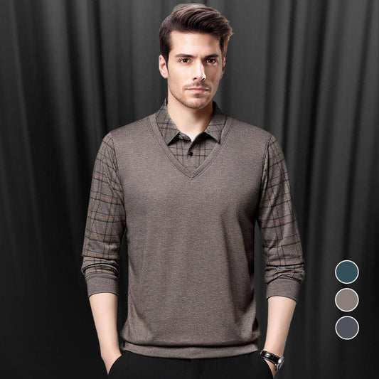 🎁HOT SALE 49% OFF✅ Men's Faux Two Piece Lapel Long-Sleeve Tops