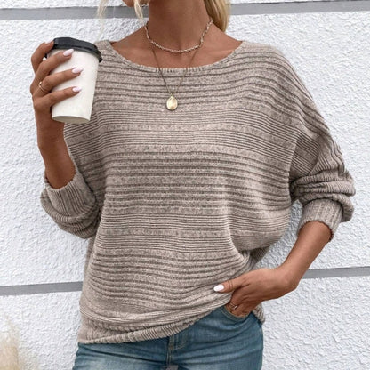 🎉This week's Special Sales - 50% OFF✨Solid Round-Neck Striped Top with Long Sleeves