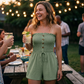 💃🌺Summer Hot Sale 60% OFF💐Women's Strapless Frill Trim Shirred Tie Front Wide Leg Tube Romper