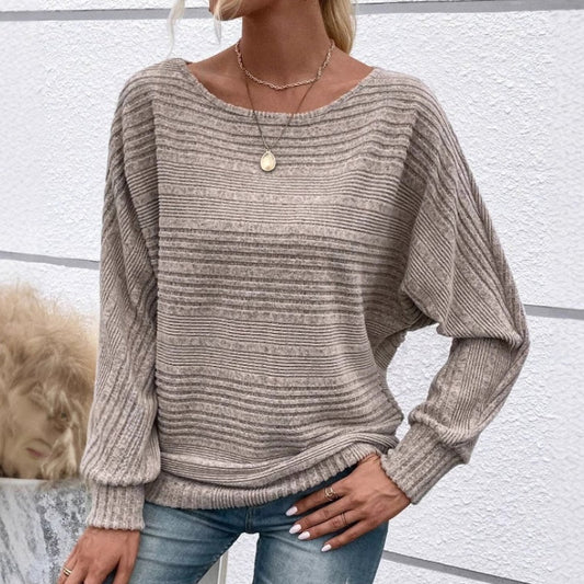 🎉This week's Special Sales - 50% OFF✨Solid Round-Neck Striped Top with Long Sleeves