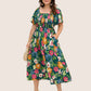 ⏰Summer Hot Sale 70% OFF💃Floral Smocked Square Neck Midi Dress with Pockets