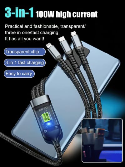 🎉Last Day Buy 1 Get 1 Free🎉Transparent Luminous Super Fast Charging 3-in-1 Data Cable⚡