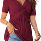 🔥LAST DAY 60% OFF ☀️🛍️Women's Short Sleeve V-Neck Twist Front Tunic Top