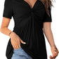 🔥LAST DAY 60% OFF ☀️🛍️Women's Short Sleeve V-Neck Twist Front Tunic Top