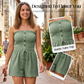 💃🌺Summer Hot Sale 60% OFF💐Women's Strapless Frill Trim Shirred Tie Front Wide Leg Tube Romper