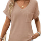 ⏰Hot Sale 65% OFF🎉Women's Waffle V Neck Short Sleeve Casual Top