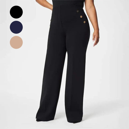 👖Three Lengths Available🍂High Stretch Tummy Control Button Wide Leg Trousers