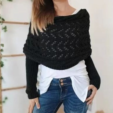 🧣 Women’s Knitted Cut-Out Shawl Poncho Wrap