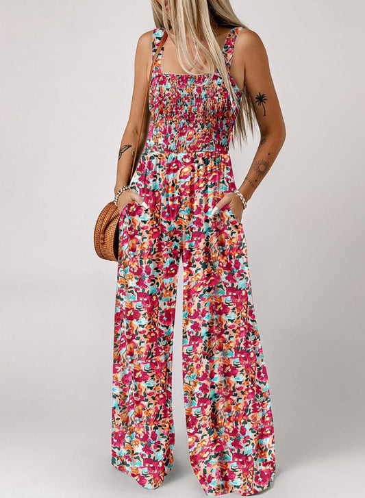 🌸Last Day Sale 60% OFF📣Womens Overalls Casual Floral Print Sleeveless Jumpsuit with Pockets