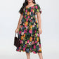 ⏰Summer Hot Sale 70% OFF💃Floral Smocked Square Neck Midi Dress with Pockets