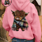 🐮 50% OFF!!🎁Cute Highland Cow Print Fleece Lined Hooded Sweatshirt 🧥 Warm Cozy Winter Hoodie