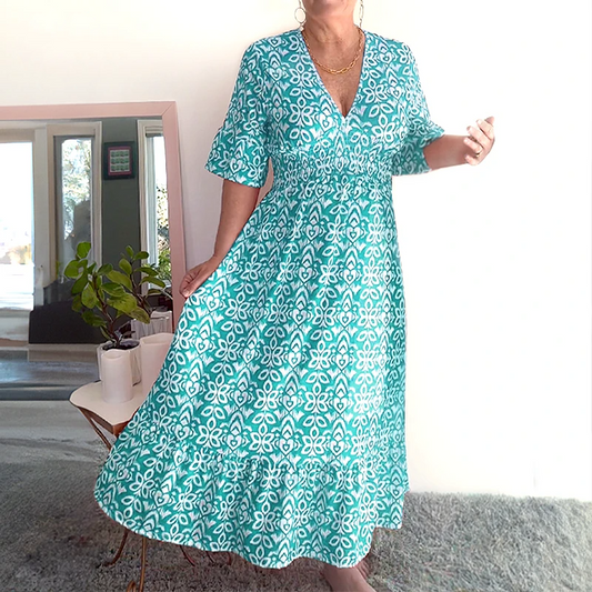 ❤️‍🔥Summer Hot Sale 60% OFF🌷Bohemian Casual Print V-neck Waist Wrap Long Dress