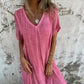💥2025 Hot Sale 49% OFF💕Women's Loose V-neck Cotton Linen Dress