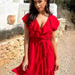 🩷Summer Hot Sale 49% OFF☀️Women's Elegant Waist Tie V-Neck Ruffle Dress