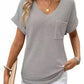 ⏰Hot Sale 65% OFF🎉Women's Waffle V Neck Short Sleeve Casual Top