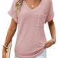 ⏰Hot Sale 65% OFF🎉Women's Waffle V Neck Short Sleeve Casual Top