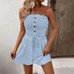 💃🌺Summer Hot Sale 60% OFF💐Women's Strapless Frill Trim Shirred Tie Front Wide Leg Tube Romper