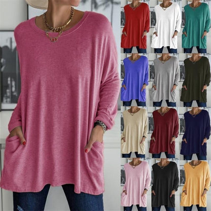 🎉2026 Hot Sale 60% OFF💞 Women's Round Neck Long Sleeve Loose Pocket T-Shirt