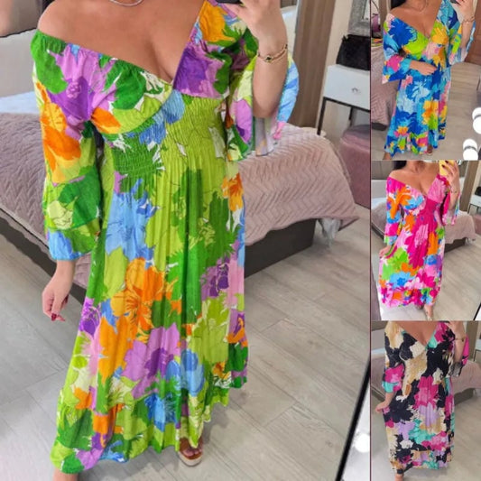 🔥LAST DAY 49% OFF🔥💃V-neck Floral Seaside Vacation Loose Dress