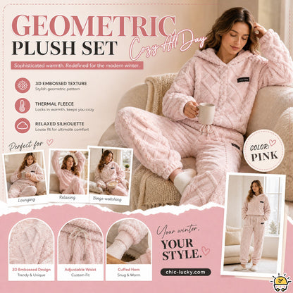 ⏳LAST DAY SALE 60% OFF!!🔥🍂 Embossed Geometric Plush Set – Timeless Comfort & Effortless Style For Every Occasion
