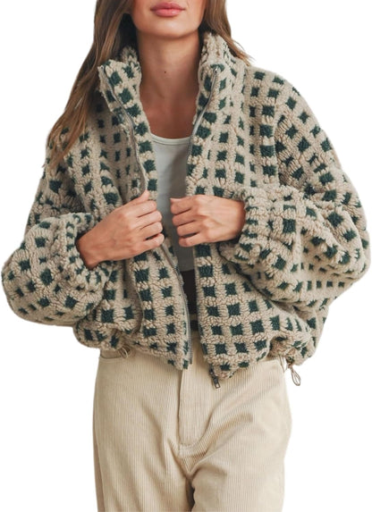 🍂Autumn Hot Sale 50% OFF🔥Women's Plaid Sherpa Jacket - Cropped Fleece💓