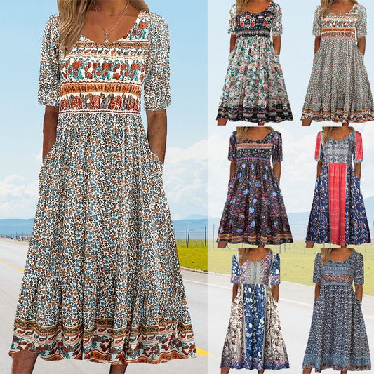 🌷2025 summer  Hot Sale 50% OFF🍃🔥Women’s Elegant Bohemian Print Dress