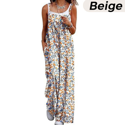 Women's Summer Bohemian Wide Leg Jumpsuit with Pockets