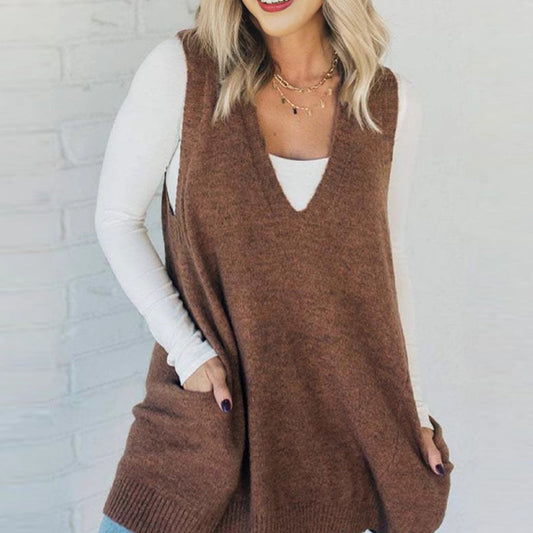 🤩 Festive Season Special Sales🔔Women's Loose-Fit V-Neck Sweater Vest with Pockets