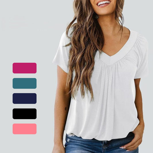🔥Summer Hot Sale 49% OFF✨Women's Casual Pleated V-Neck Short-Sleeve Top