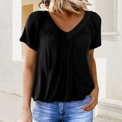 🔥Summer Hot Sale 49% OFF✨Women's Casual Pleated V-Neck Short-Sleeve Top