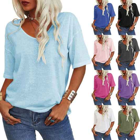 🔥Last Day 60% OFF🔥Women's Solid Color V-Neck T-shirt - 12 COLORS