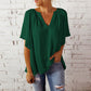 ✨Summer Hot Sale 49% OFf👗Women's Solid Color Summer Top with Batwing Sleeves and V-Neck