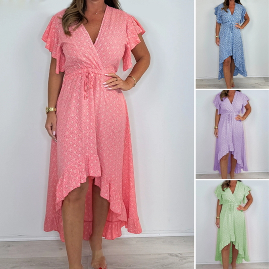 🔥Summer Day Hot Sale 49% OFF🔥Women's Resort Style V-Neck Polka Dot Ruffle Sleeve Dress