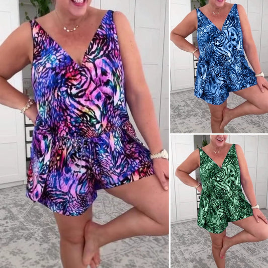 🔥 Last Day! 49% Off Sleeveless V - Neck Printed Swimsuit – Beach Ready☀️