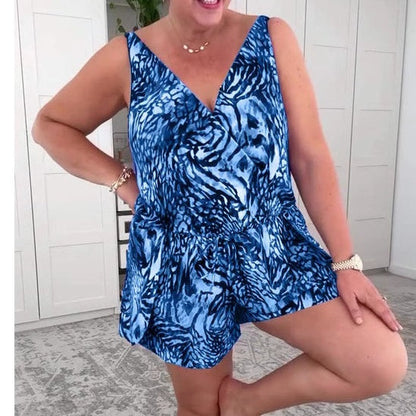 🔥 Last Day! 49% Off Sleeveless V - Neck Printed Swimsuit – Beach Ready☀️