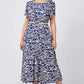 🔥2025 Summer Hot Sale 49% OFF🔥Women’s Trendy Blue Print Short Sleeve Flowy Dress with Belt