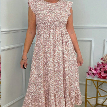 Big Sale 49%OFF⚡💃Women's Elegant Floral Print High-Waisted Ruffle Cap Sleeve Dress