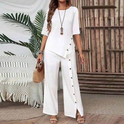 ✨New Sale 50% OFF✨Women's Irregular Hem Top & Wide Leg Pants Two - Piece Set