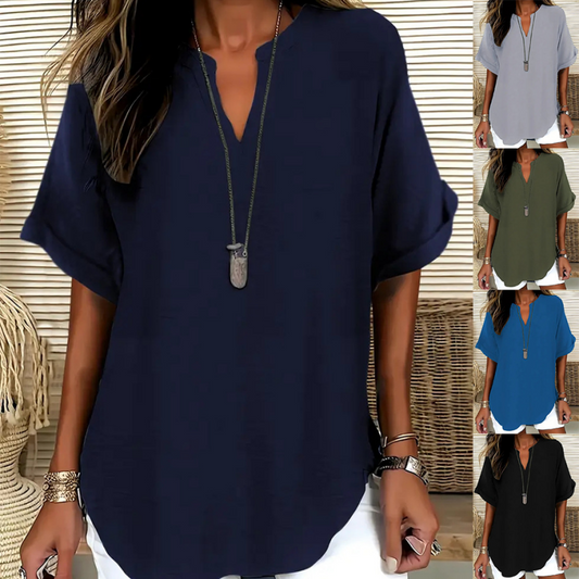 🌸Summer Hot Sale 60% OFF👕Fashion Loose Solid Color Short Sleeve Top