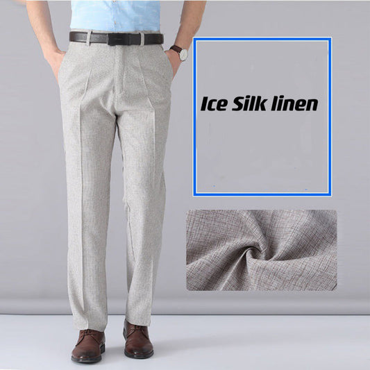 🔥2025 High-quality tailored trousers🔥Middle-aged And Elderly Ice Silk Linen Casual Suit Pants