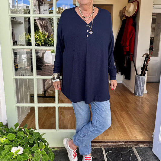 💓LAST DAY PROMOTION - 50%OFF🎀Women's Buttoned V-Neck Long Sleeve Top