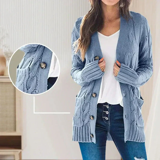 💐Autumn Big Sale-50% Off💕Women's Fall Casual Long Sleeve Button Down Open Front Cable Knit Cardigan