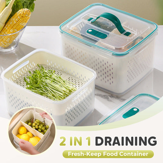 🔥Hot Sale 50％ OFF💝2 in 1 Draining Fresh-Keep Food Container