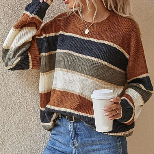 🍂Autumn Hot Sale 49% OFF🔥Women's Loose Striped Long-Sleeve Sweater