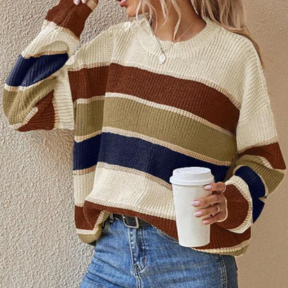 🍂Autumn Hot Sale 49% OFF🔥Women's Loose Striped Long-Sleeve Sweater